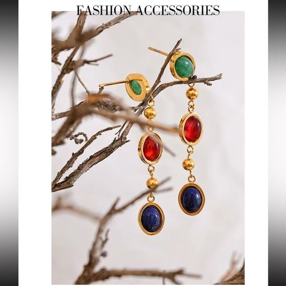 Anthropologie Multicolored Dangle Earrings With Gold Plating - Picture 3 of 10